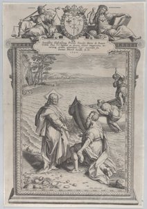 浜辺で彼の前にひざまずく聖アンドリューと、よじ登る聖ペテロを呼ぶキリスト., 1590. 作： Adriaen Collaert