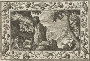 ライオンの穴のダニエル 聖書、神話、狩猟の風景（シリーズ名） 作： Adriaen Collaert