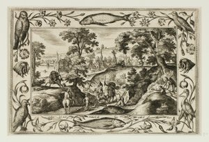 鹿狩り（旧約聖書と新約聖書の風景と狩猟風景より 作： Adriaen Collaert