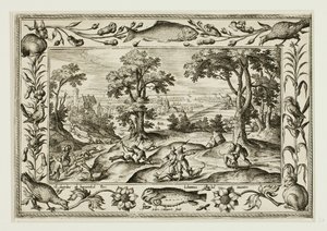 ウサギ狩り（旧約聖書と新約聖書の風景と狩猟風景より 作： Adriaen Collaert