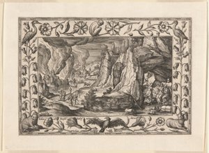 ロトとその娘たち（『旧約聖書と新約聖書の風景と狩猟風景』より 作： Adriaen Collaert