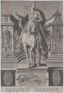 プレート 1: ジュリアス シーザーの騎馬像を正面から見たもの。 1587-89。