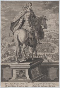プレート 5: 後ろから見たクラウディウスの騎馬像。 1587-89。 作： Adriaen Collaert