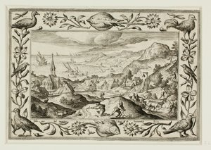 旧約聖書と新約聖書の風景と狩猟風景より「ウサギ狩り 作： Adriaen Collaert
