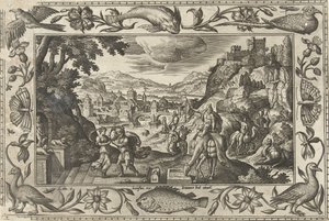 井戸のリベカとエリエゼル 聖書、神話、狩猟の風景（シリーズ名） 作： Adriaen Collaert