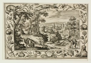 使徒の派遣、旧約聖書と新約聖書の風景と狩猟風景より 作： Adriaen Collaert