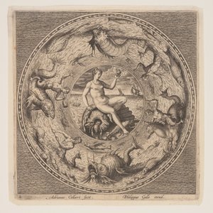 貝殻の上のテティス、皿のためのデザイン一式より（クープ財団） 作： Adriaen Collaert