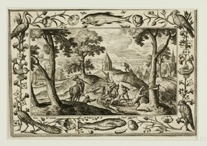 狼狩り（旧約聖書と新約聖書の風景と狩猟風景より 作： Adriaen Collaert