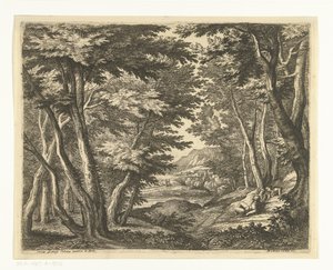 森の空き地に 3 人の男性がいる風景 作： Adriaen Frans Boudewyns