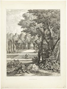 庭の階段に座っているカップルのいる風景 作： Adriaen Frans Boudewyns