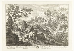 岩の露頭での騎手のいる風景 ハンターのいる風景（連載タイトル） 作： Adriaen Frans Boudewyns