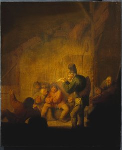 道化師が彼の仲間を称賛する納屋のインテリア、1632年頃 作： Adriaen Jansz. van Ostade