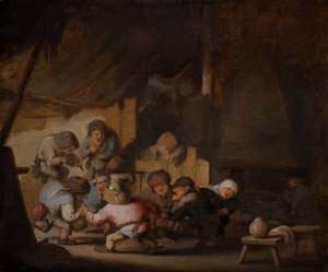 農夫の宿屋で踊る小人たち》1635年頃（木・油彩） 作： アドリアン・ヤンス。ヴァン・オスターデ