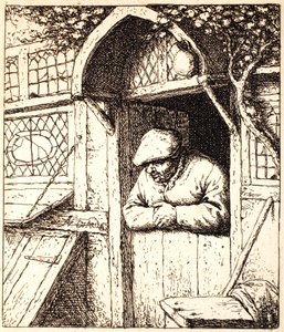 ドアにもたれかかった男、1672年頃（エッチング） 作： Adriaen Jansz. van Ostade