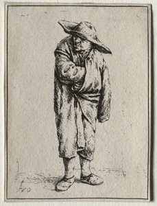 彼のマントに彼の手で農民。 作： Adriaen Jansz. van Ostade
