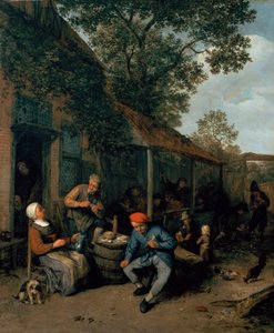 居酒屋の外での喫煙とごちそう、1676年 作： Adriaen Jansz. van Ostade