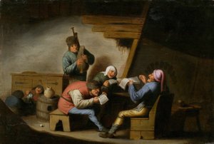 村の歌い手たち」 Adriaen Jansz van Ostade (1610-1685) の絵画 - 木に油彩 - 21,8x32,2 - National Gallery, Prague 作： Adriaen Jansz. van Ostade