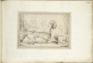 風景の中の狩猟用具と戦利品の横にある犬 作： Adriaen Matham (signed by artist)
