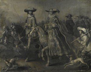 フリードリヒ 5 世 (1596-1632)、プファルツ選帝侯、ボヘミア王、および馬に乗った妻エリザベス ステュアート (1596-1662)