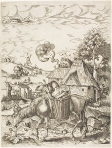 動物の象徴的な人物から、食べ物を積んだロバ 作： Adriaen Pietersz. van de Venne