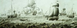 途切れ途切れの海での発送（鉛筆スケッチ） 作： Adriaen van Salm