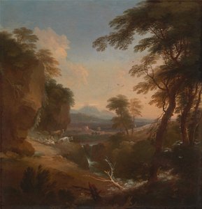 遠方の山々のある風景、カリフォルニア州。 1698年。 作： Adriaen van Diest