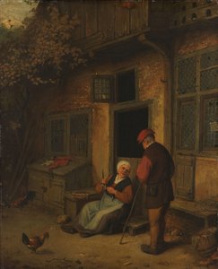 彼女の家の前でニシンを内臓する女性 作： Adriaen van Ostade (copy after)