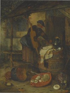 樽と野菜のドアのそばのメイド 作： Adriaen Jansz. van Ostade