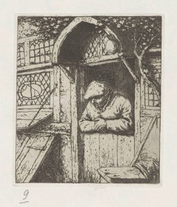一番下のドアにもたれる農夫 作： Adriaen van Ostade