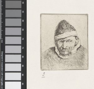 とんがり帽子をかぶった老農夫の胸像 作： Adriaen van Ostade