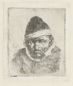 とんがり帽子をかぶった老農夫の胸像 作： Adriaen van Ostade