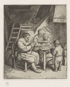 食事のテーブルで家族 作： Adriaen van Ostade