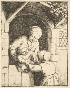 母親の腕の中で赤ちゃんと遊ぶ少女、1610-85。