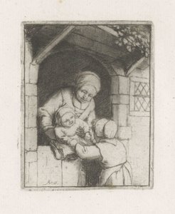 戸口に 2 人の子供を持つ母 作： Adriaen van Ostade