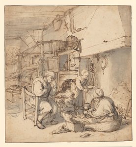 暖炉の周りの農民の家族 囲炉裏の農民一家 作： Adriaen van Ostade