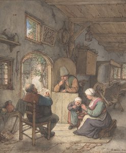 織工の小屋でニュースを読む、1673年。