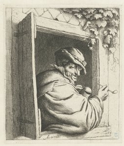 窓の開口部で喫煙農民 窓辺の喫煙者 作： Adriaen van Ostade