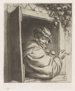 窓の開口部で喫煙農民 作： Adriaen van Ostade