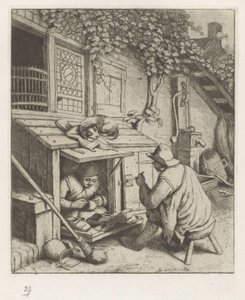 家の前の店の靴屋と客 作： Adriaen van Ostade