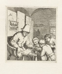 テーブルで 3 人の生徒と校長 学校 作： Adriaen van Ostade