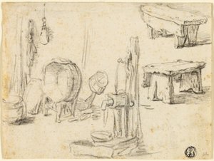 ポンプ、浴槽、ベンチのスケッチ 作： Adriaen van Ostade