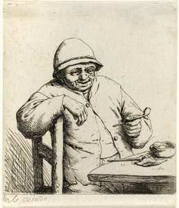 椅子の背もたれに寄りかかる喫煙者 作： Adriaen van Ostade