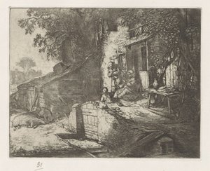 家の前で喉を鳴らす女性 作： Adriaen van Ostade