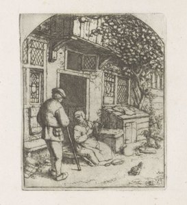 家の玄関先のスピナー 作： Adriaen van Ostade