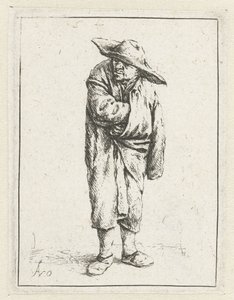 マントに手と腕を入れて立っている農夫 マントに身を包んだ物乞い 作： Adriaen van Ostade