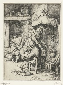 インテリアで膝の上に子供を持つ父 家族の男 作： Adriaen van Ostade