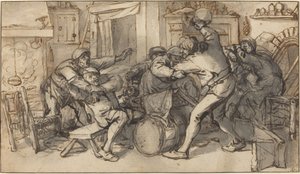 居酒屋で戦う農民 作： Adriaen van Ostade and Cornelis Dusart