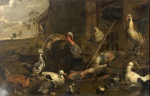 めんどり、アヒル、七面鳥の雄鶏 作： Adriaen van Utrecht