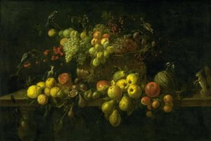 テーブルの上の果物のある静物 作： Adriaen van Utrecht