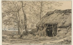 森の中の小屋または羊小屋
